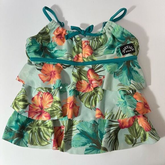 Justice Swim Suit 2-piece tankini Teal/Floral | Girls size Medium - Picture 2 of 12
